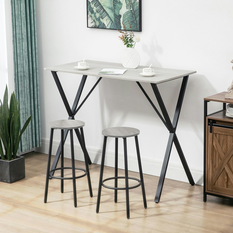 image 1 of HOMCOM 120 cm Rectangular Breakfast Bar Table for 4 People, Steel Legs, White