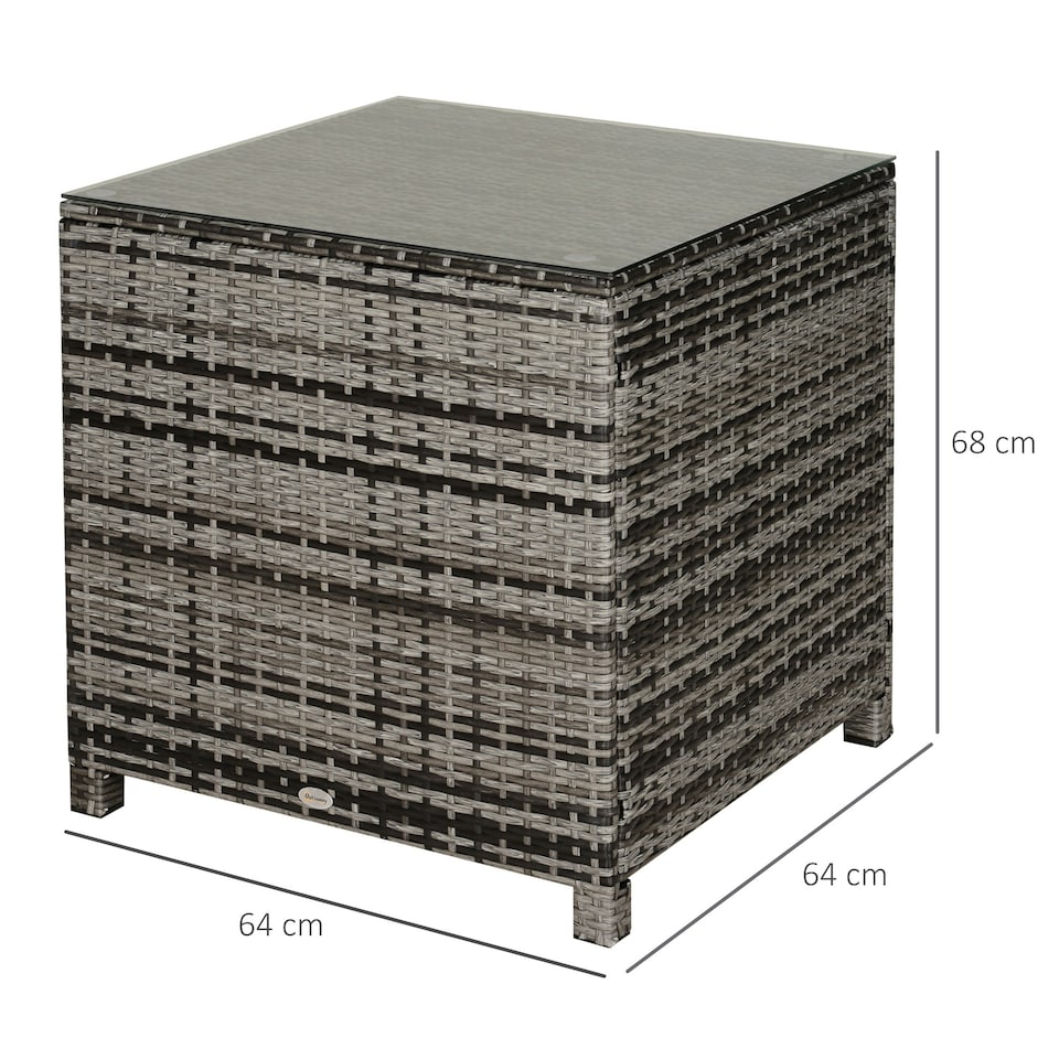 image 1 of Outsunny Side Table Furniture Tempered Glass Garden Patio Wicker
