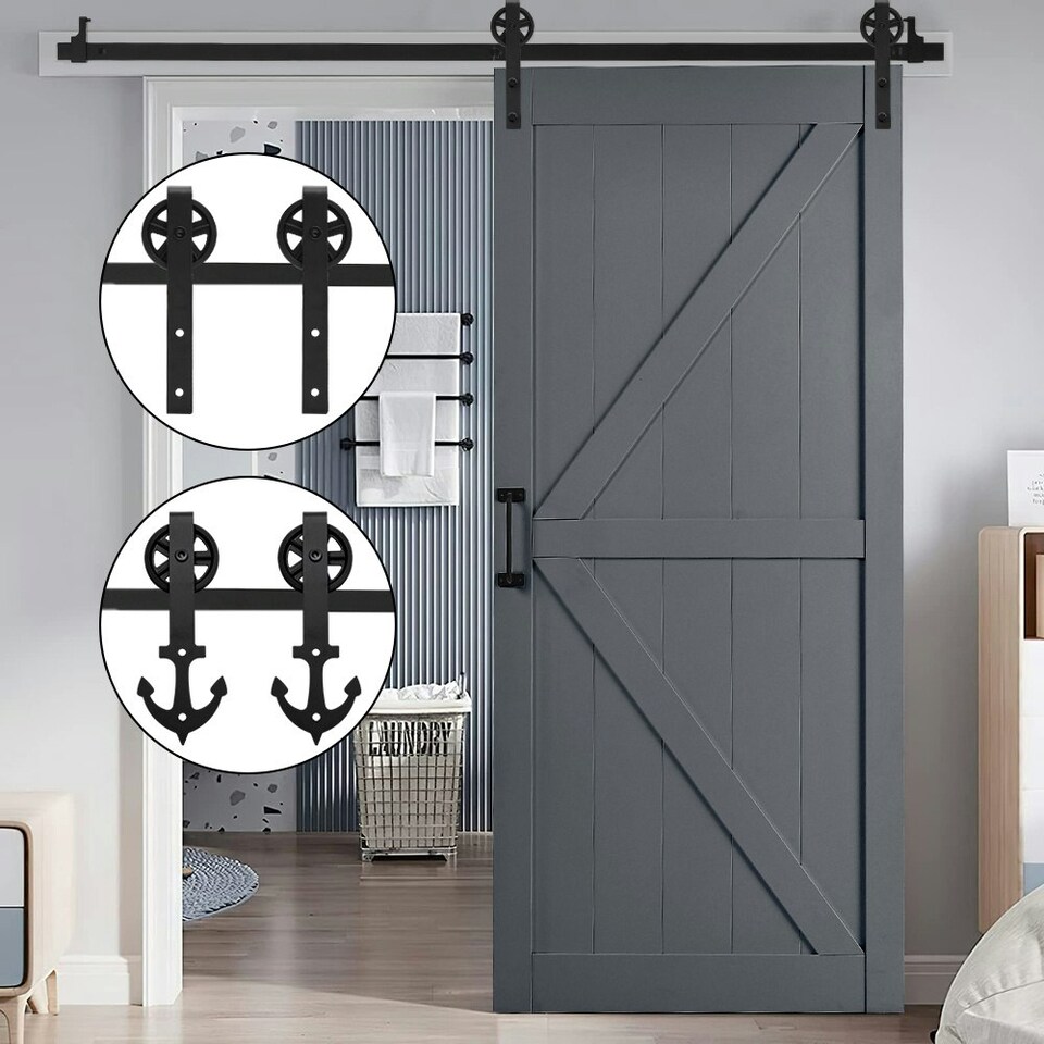 image 1 of Living and Home Rustic Barn Door Hardware Kit with Wheel Rollers 6.6ft