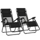 image 2 of Outsunny Garden Recliner Chairs Set of 2, Outdoor Foldable Zero Gravity Chairs Set with Footstool and Detachable Headrest, Black