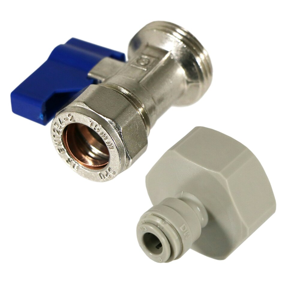 image 1 of SPARES2GO American Fridge Freezer 15mm Compression Valve 1/4" 3/4" BSP Water Tap Pipe Adaptor Connector