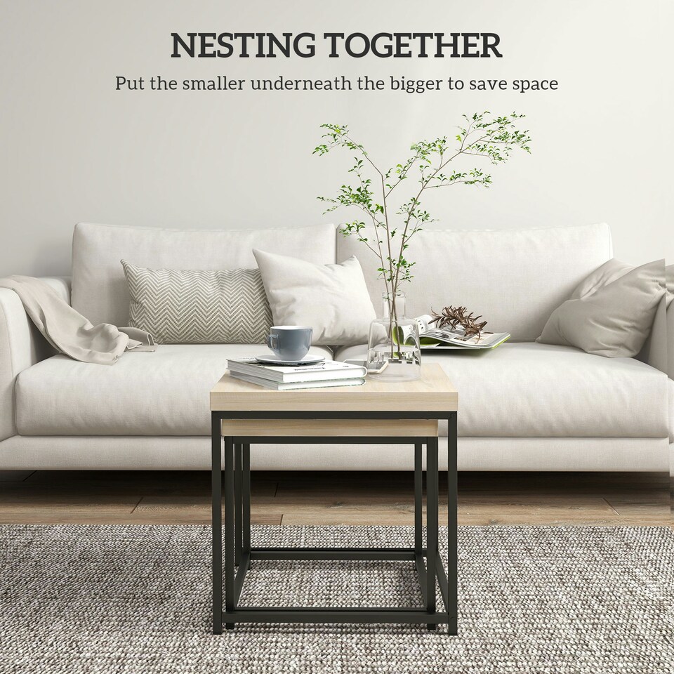 image 1 of HOMCOM Coffee Table Set of 2 with 3.5cm Thick Tabletop, Oak