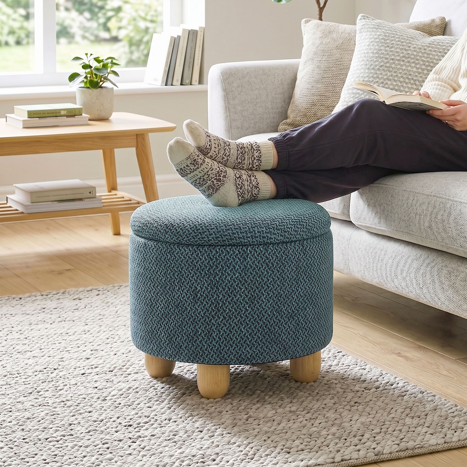 image 1 of HOMCOM Round Storage Ottoman with Reversible Lid