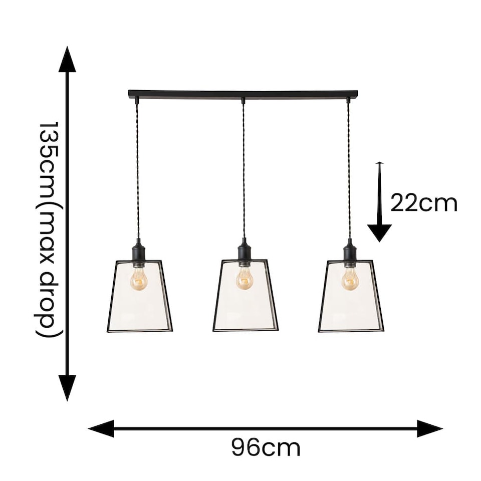 image 1 of ValueLights Susie Glass Matte Black 3 Drop Ceiling Light and Bulbs