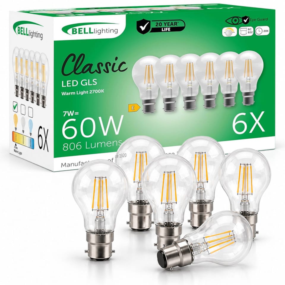 image 1 of BELL Lighting B22 Dimmable LED Filament GLS 7W Light Bulbs Warm White 2700K