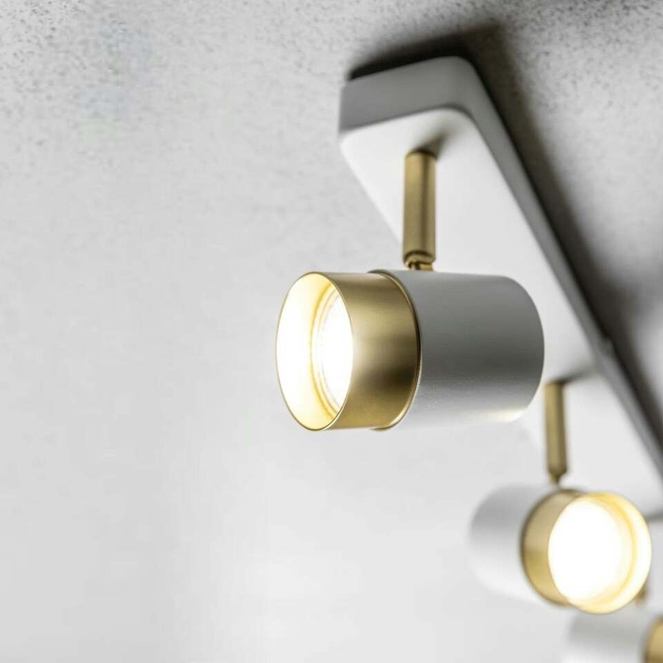 image 1 of CGC ORIO White and Brushed Gold Triple Three Head GU10 Adjustable Ceiling Spot Light Bar White