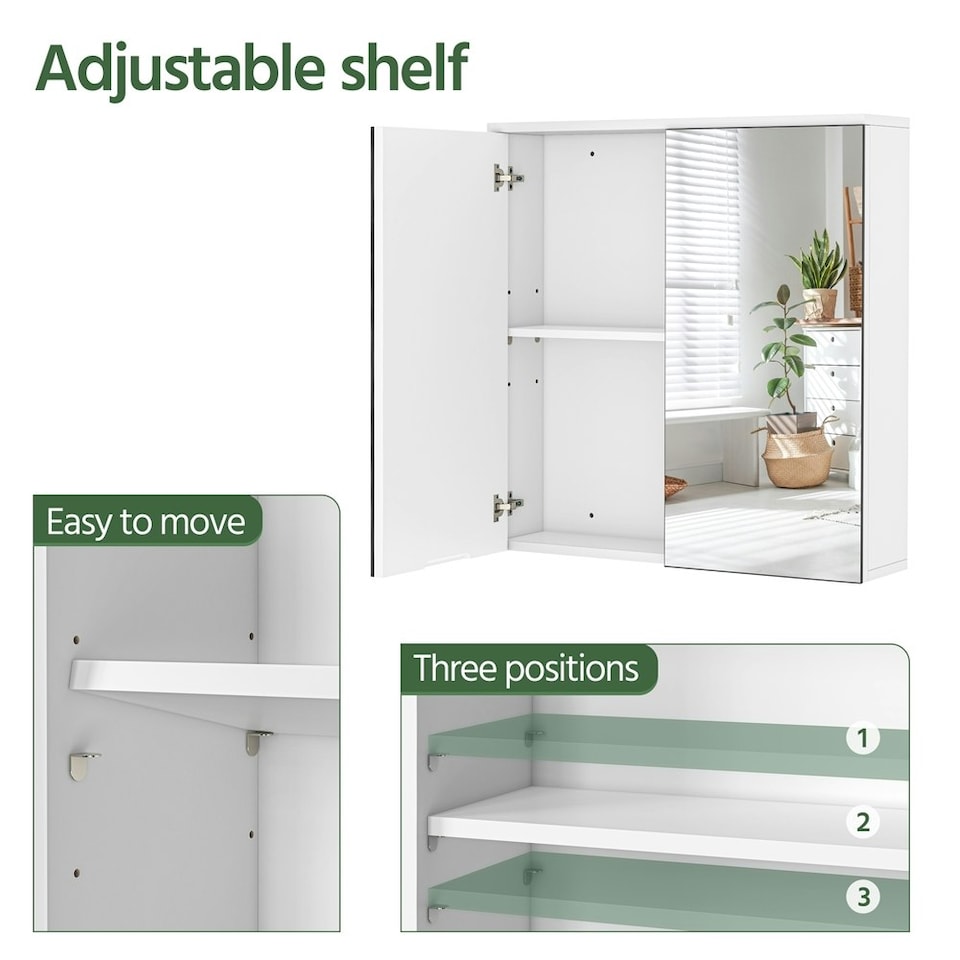 image 1 of Yaheetech 2-Tier Wall-Mounted Storage Cabinet with Double Mirrored Doors White | White
