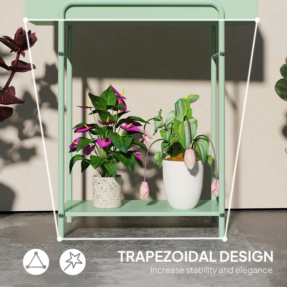 image 1 of Outsunny 2 Tier Plant Stand, Metal Plant Rack with Drain Holes, Green 