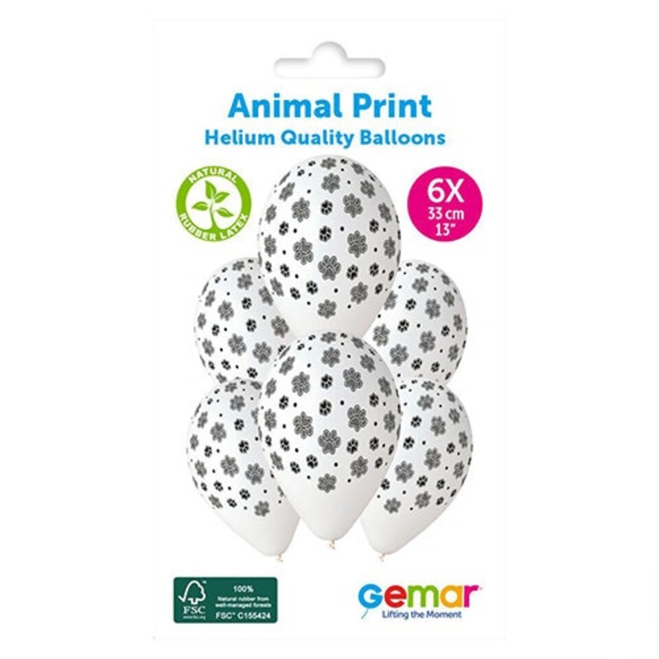 image 1 of Animal Paw Prints White Latex Balloons 33cm / 13 in - Pack of 6