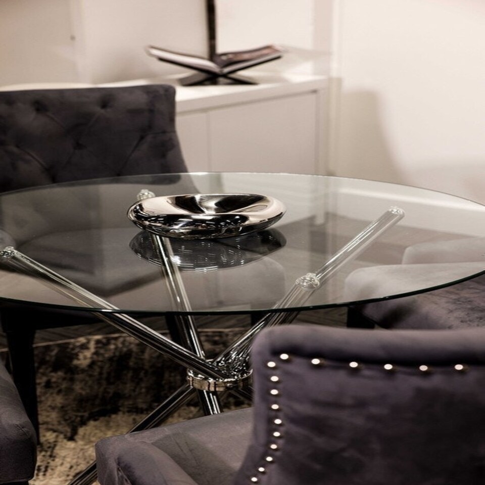 image 1 of Casa Dining Table Glass Top - Metal/Glass - L90 x W90 x H74.5 cm - Clear Clear