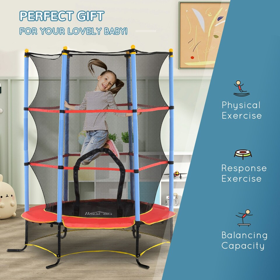 image 1 of HOMCOM Trampoline for Kids w/Enclosure Net Built-in Zipper 3-10 Year