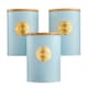 image 1 of Cooks Professional 3 Piece Ribbed Tea, Coffee, & Sugar Cannisters with Bamboo Lids | Stainless Steel Kitchen Storage Bins | Blue & Gold