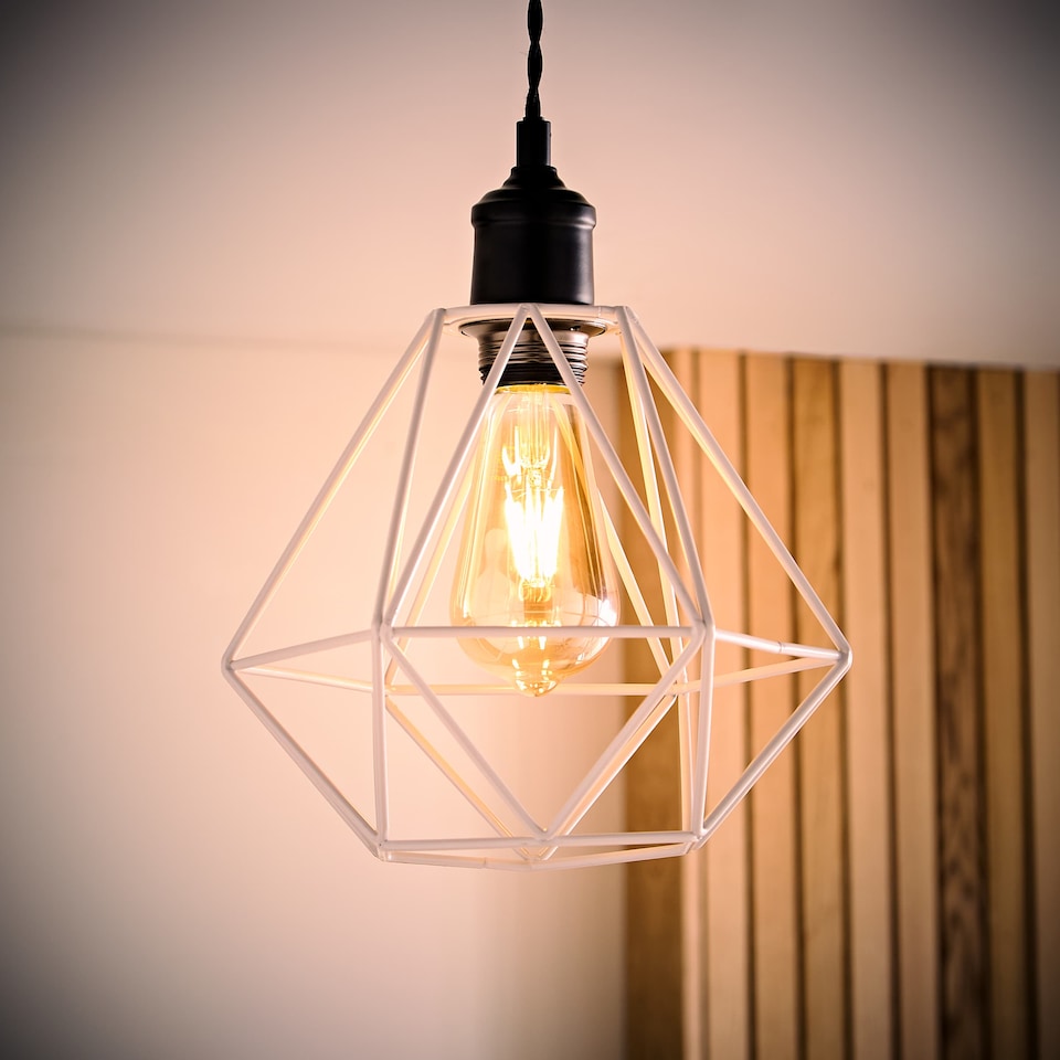 image 1 of ValueLights Diablo White Metal Basket Cage Ceiling Pendant Light Shade | White