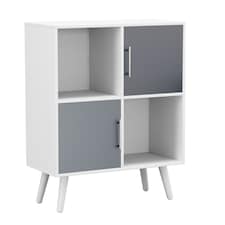 White 4-Cube Storage Unit with 2 Metal Handle Doors and Legs | Grey | Grey & White | 1