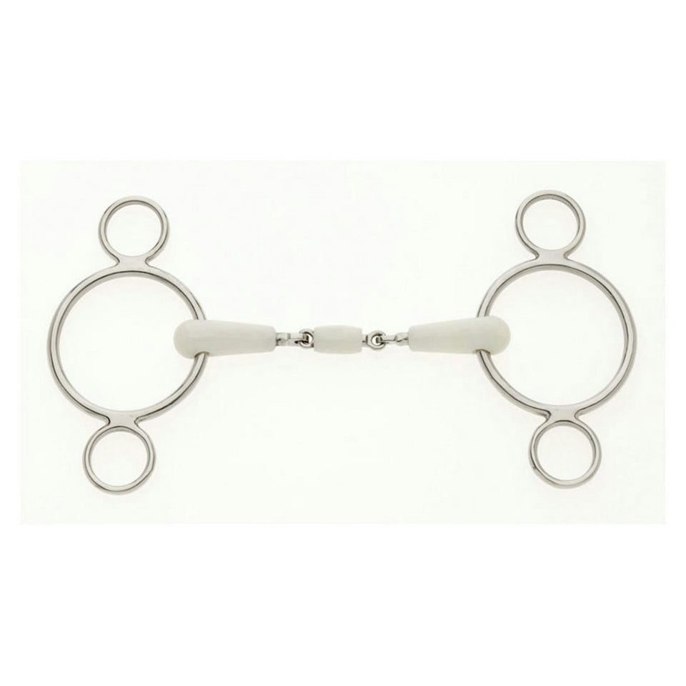 image 1 of Lorina Flexi Peanut Joint 2 Ring Continental Horse Gag - Silver - 5in