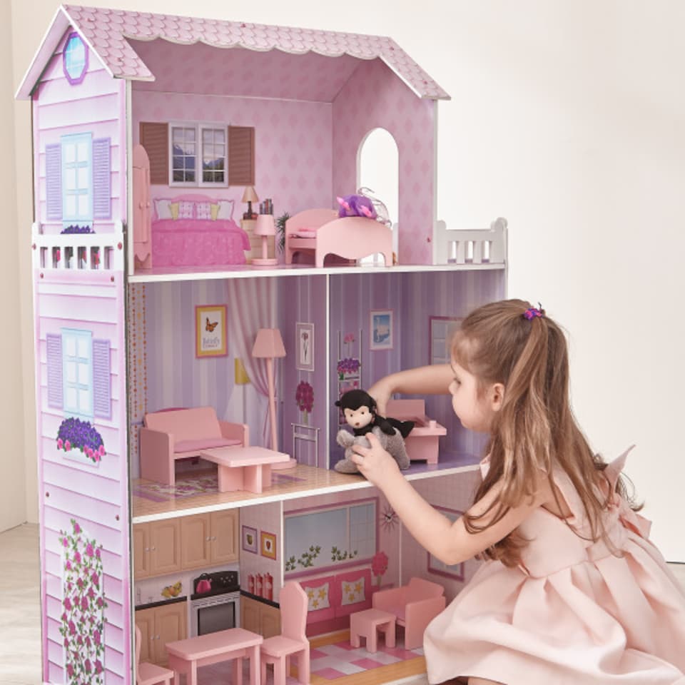image 1 of Teamson Kids Wooden Dreamland 3 Storey Doll House for 12" Dolls, Dollhouse