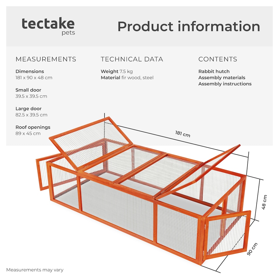 image 1 of Rabbit Run Mandy - wooden, with 2 roof openings, 2 doors, 181 x 90 x 48 cm | Brown | brown | 181 x 90 x 48 cm | 1