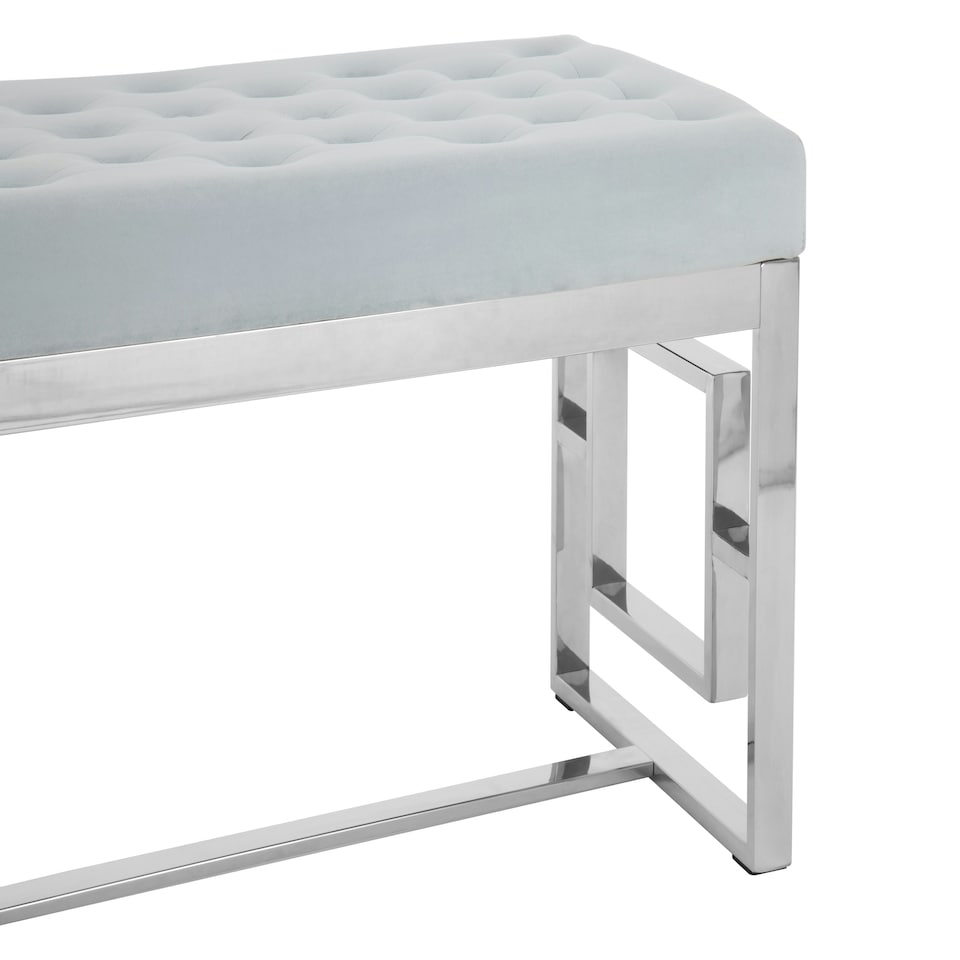 image 1 of Interiors By Premier Stylish Powder Blue Velvet And Silver Bench, Luxe Bench For Outdoor, Accent Dining Bench For Diningroom Silver