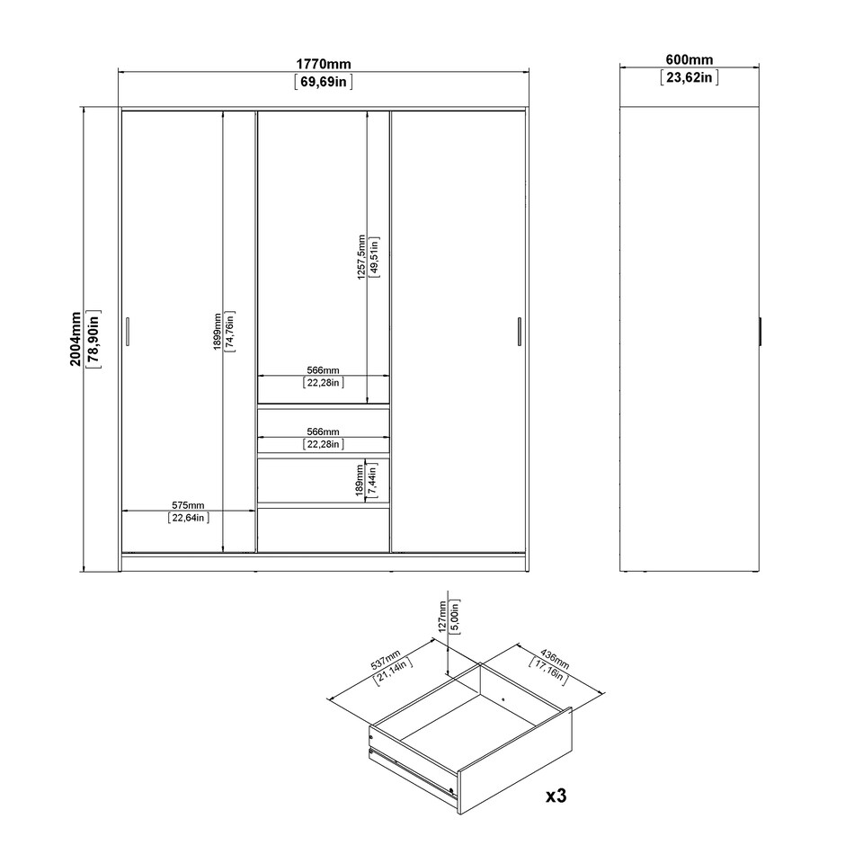 image 1 of Naia Wardrobe with 2 Sliding Doors 1 Door 3 Drawers in White High Gloss