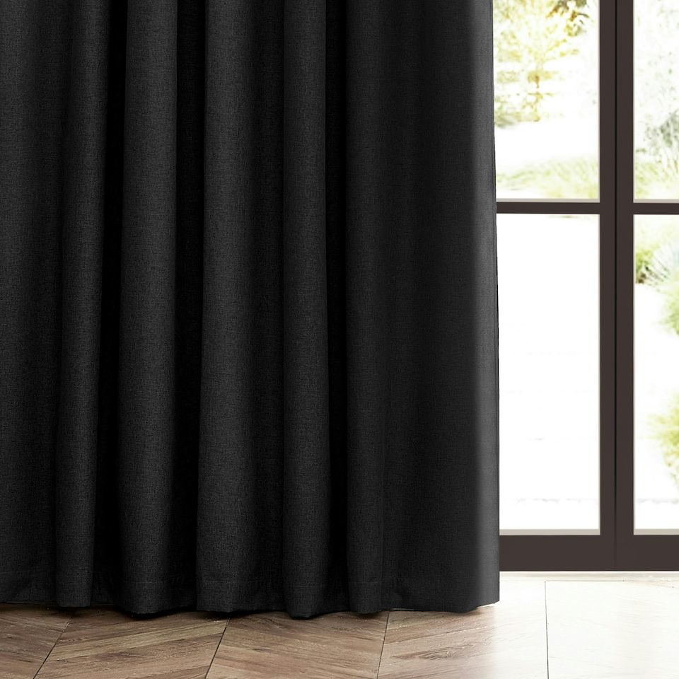 image 1 of furn. Dawn Blackout Black Pencil Pleat Curtains 229 x 229cm Multi