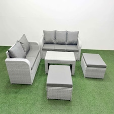 Fimous 7 Seater PE Rattan Wicker Garden Furniture Patio Conservatory Sofa Set with Oblong Coffee Table 3 Seater Sofa Love Sofa 2 Big Footstool