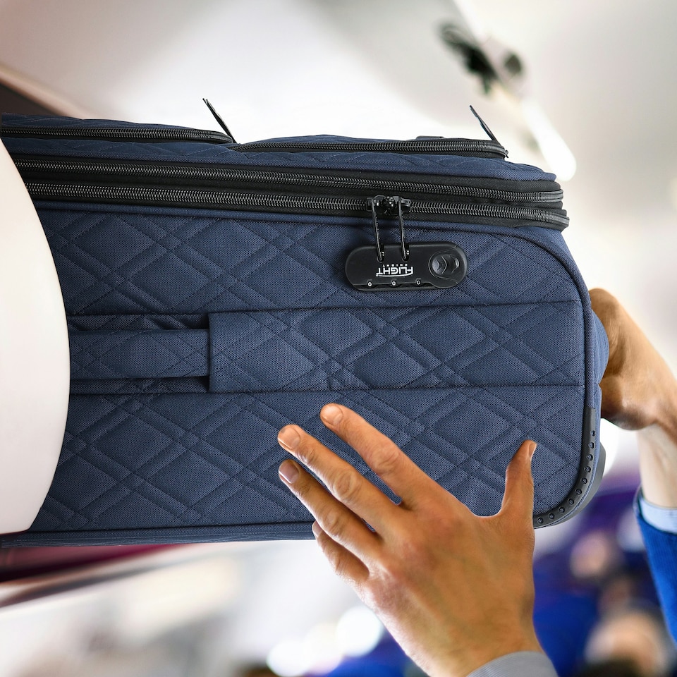 image 1 of Flight Knight Lightweight 4 Wheel 800D Soft Case Quilted Suitcases Anti Crack Cabin & Hold Luggage Options 100+ Airlines Approved - easyJet, BA & Many More! Blue | Navy | Medium