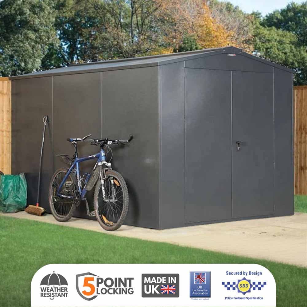 ASGARD Gladiator Secured by Design High Security metal garden shed in GREY with full metal floor and 5 point locking (7 x 11)