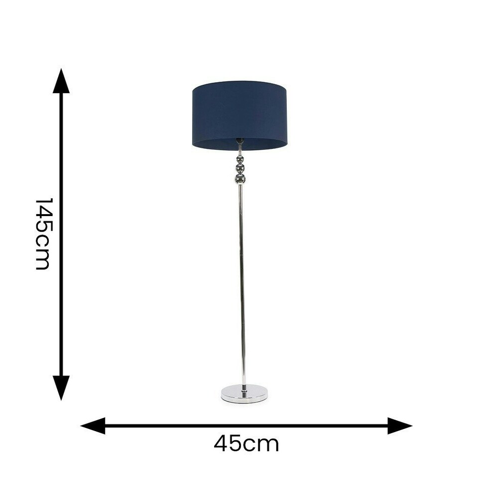 image 1 of ValueLights Marissa Navy Blue Fabric Drum Shade with Chrome Stacked Ball Floor Lamp with LED Bulb