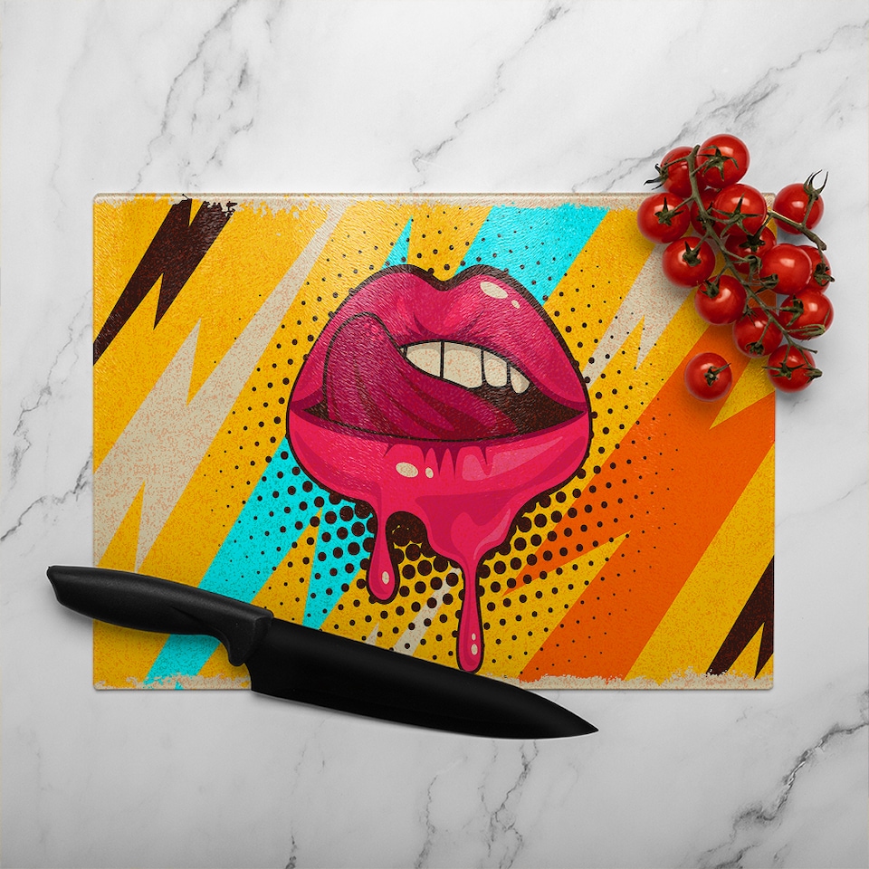 image 1 of pop art retro vintage colorful background Designer Glass Chopping Board | Multi