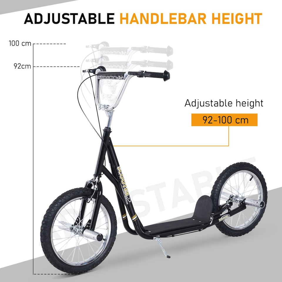 image 1 of HOMCOM Teen Scooter Children Stunt Scooter W/ 16" Tyres Adjustable Height, Black