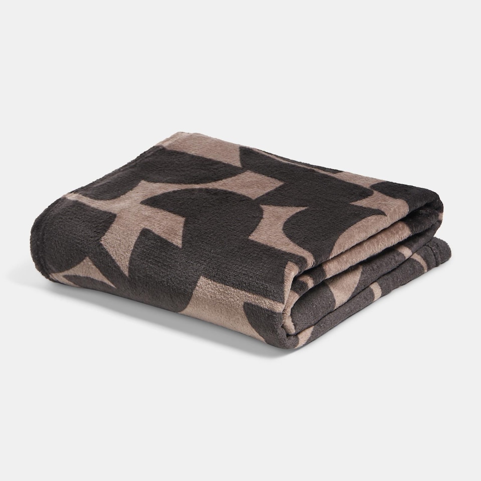 image 1 of OHS Abstract Print Flannel Fleece Throw Blanket Soft Bedspread | Brown