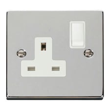 SE HOME Polished Chrome 1 Gang 13A DP Switched Plug Socket White | Polished Chrome