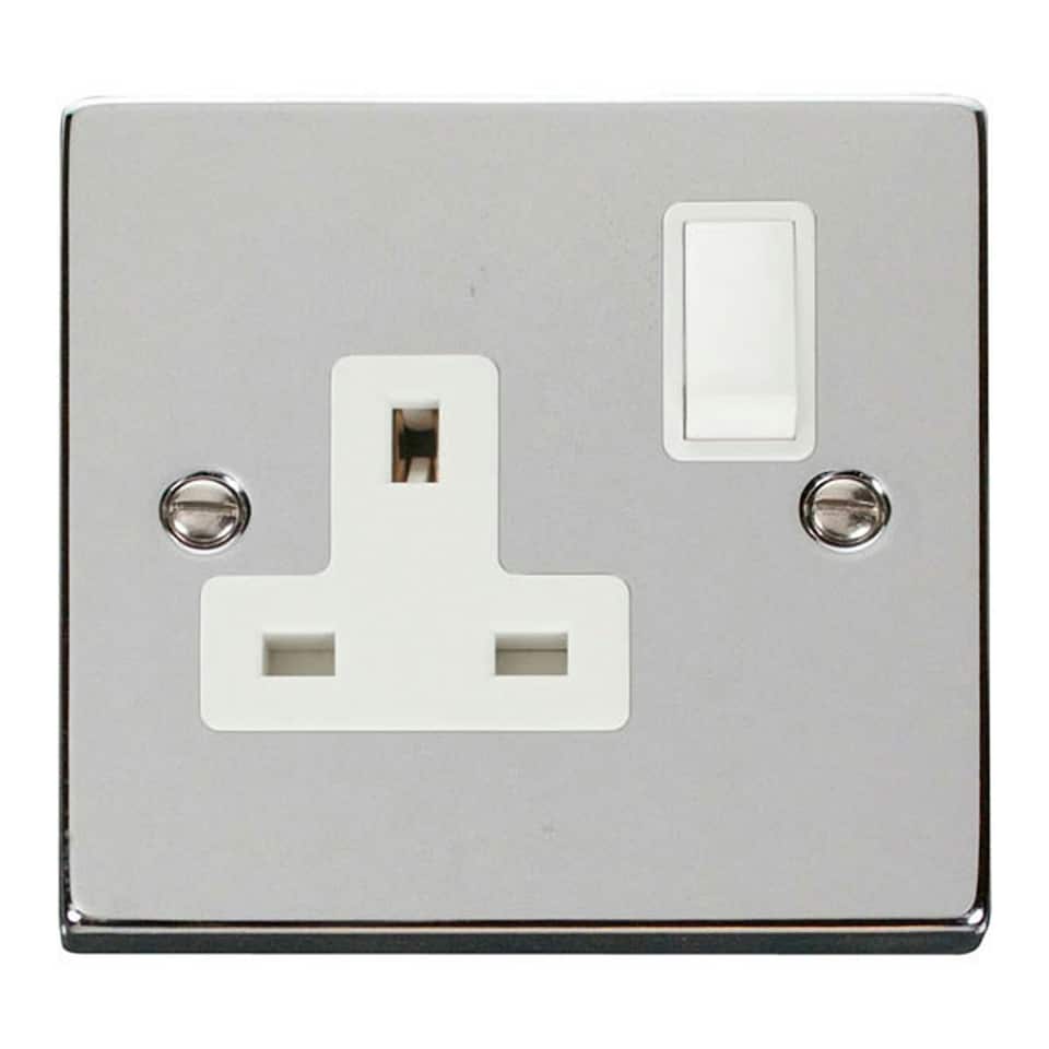 SE HOME Polished Chrome 1 Gang 13A DP Switched Plug Socket White | Polished Chrome