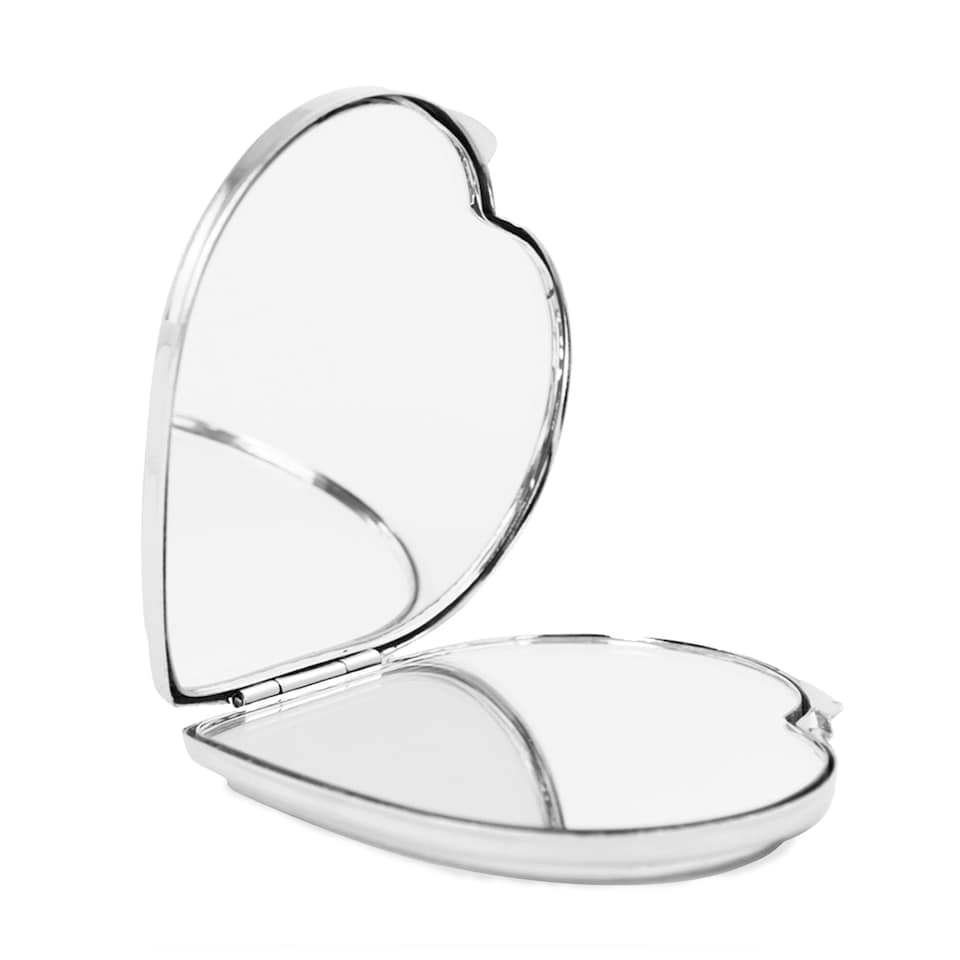 image 1 of Personalised Swirls & Hearts Diamante Heart Compact Mirror Silver