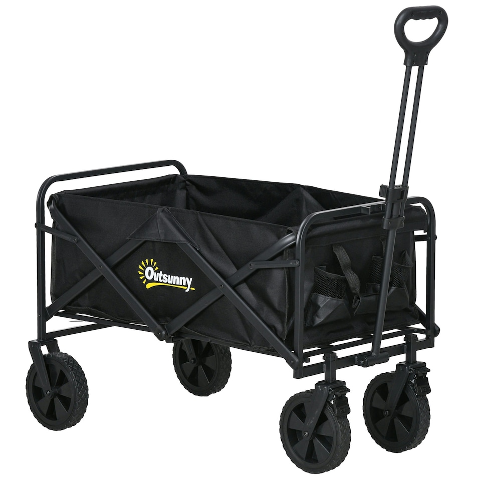 image 1 of Outsunny Folding Outdoor Storage Trolley Cart Bag Telescopic Handle Brakes Black