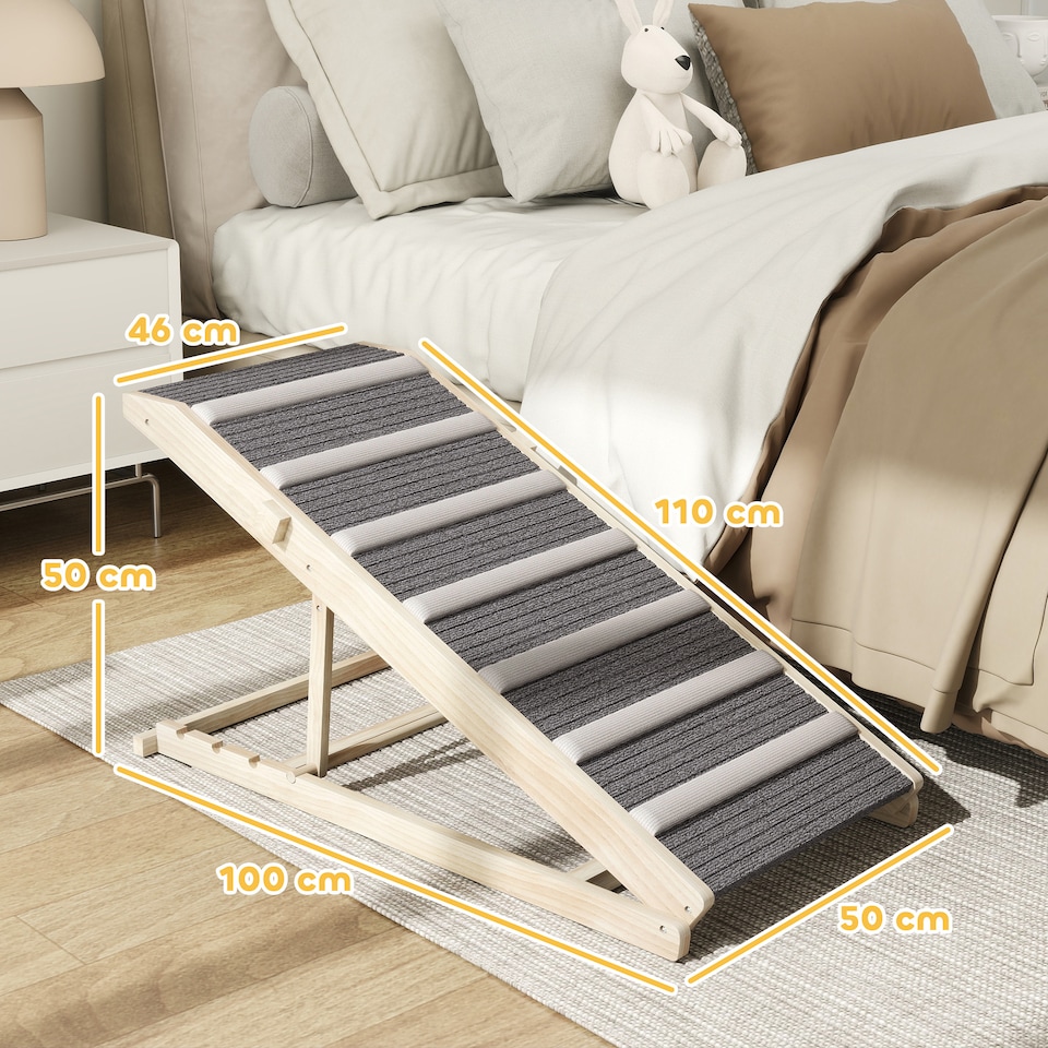 image 1 of PawHut Dog Ramp for Couch, 4 Adjustable Height Dog Climbing Ladder for Bed