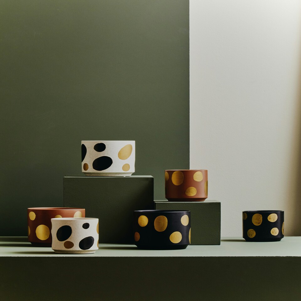 image 1 of Interiors by Premier Gold Speckled Ceramic Planter, Modern Small Garden Pot for Home Decor, Ceramic Pots for Indoor Plants Gold