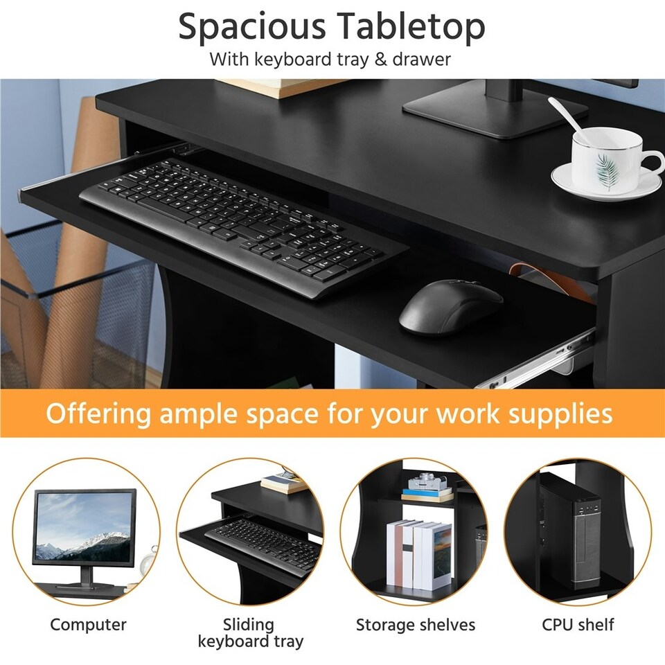 image 1 of Yaheetech Space-saving Computer Desk Wheels | Black