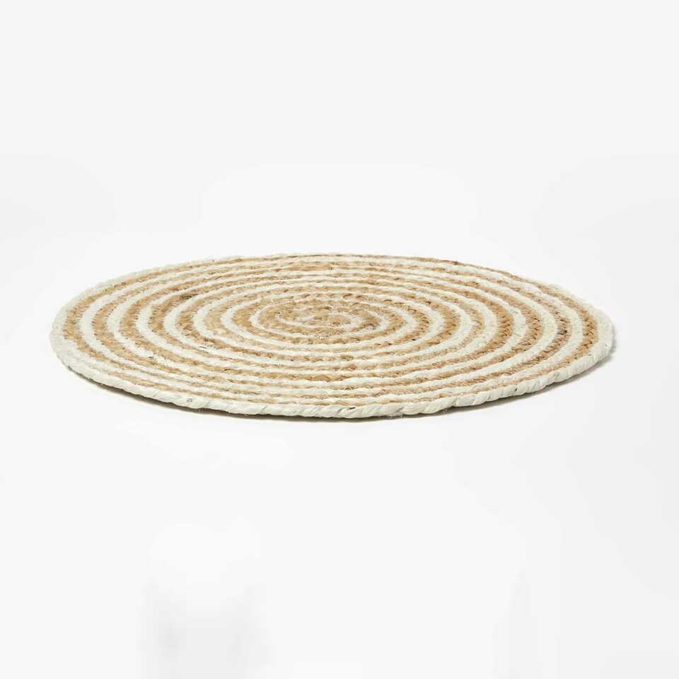 image 1 of Homescapes Natural & Cream Spiral Jute Handwoven Round Placemats Set of 4