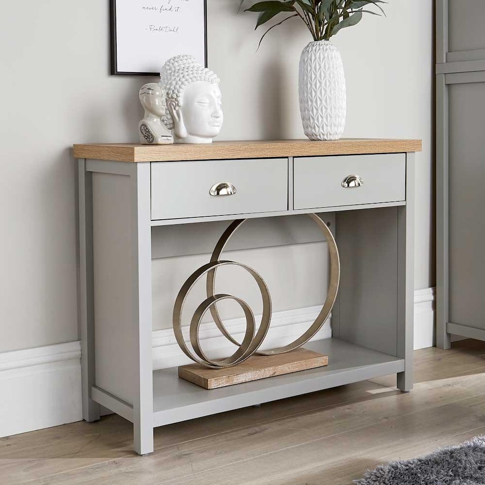 image 1 of Console Table 2 Drawer Telephone Table Metal Handles Hallway Storage | Grey