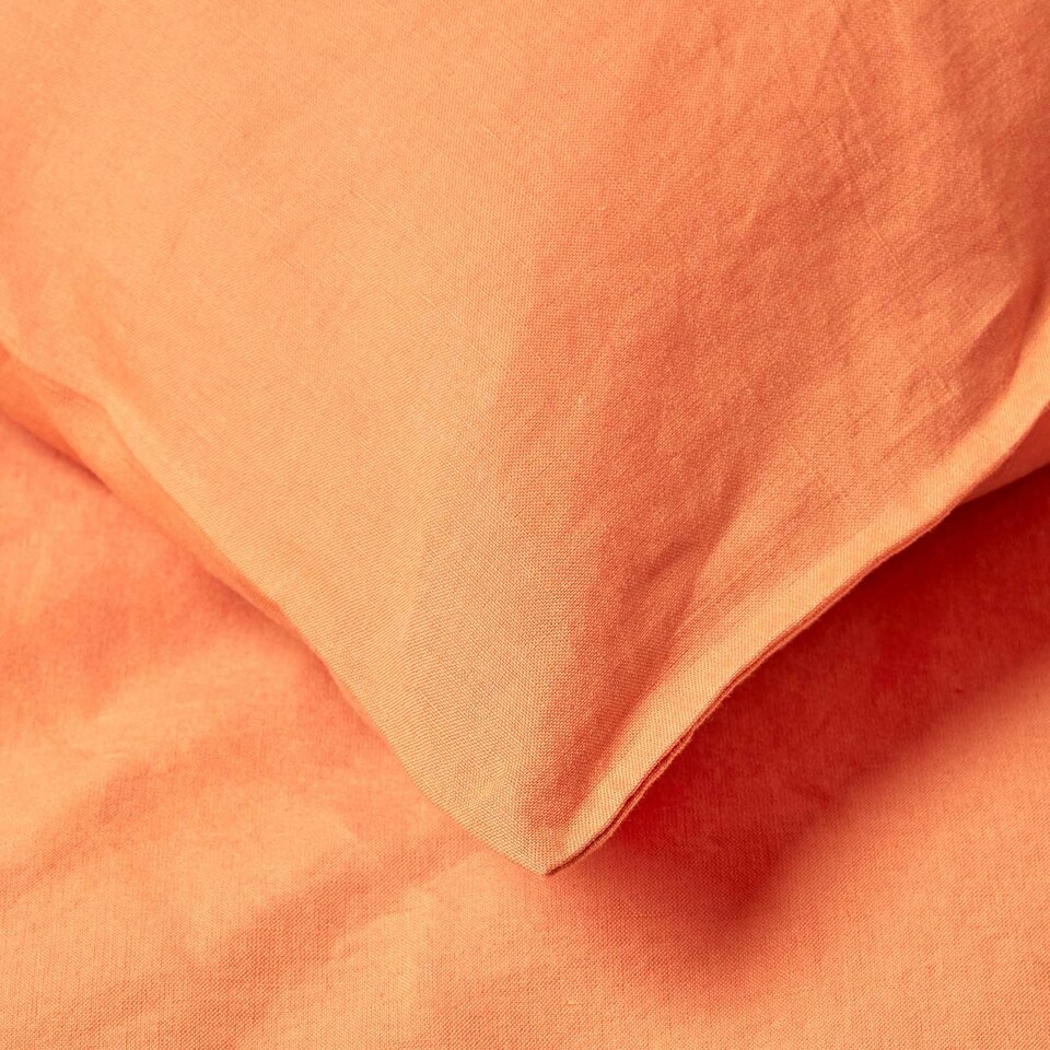 image 1 of Homescapes Burnt Orange European Size Linen Pillowcase - 80 x 80 cm Orange