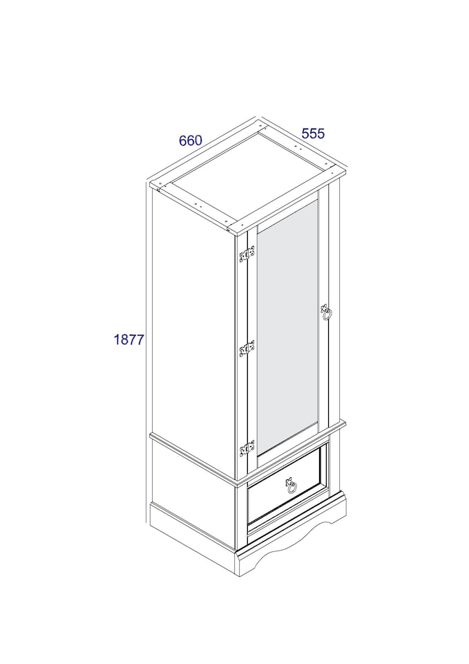 image 1 of Corona Armoire with Mirrored Door and Drawer - Solid Wood Wardrobe with Hanging Rail and Storage | White | White | One Size | 1
