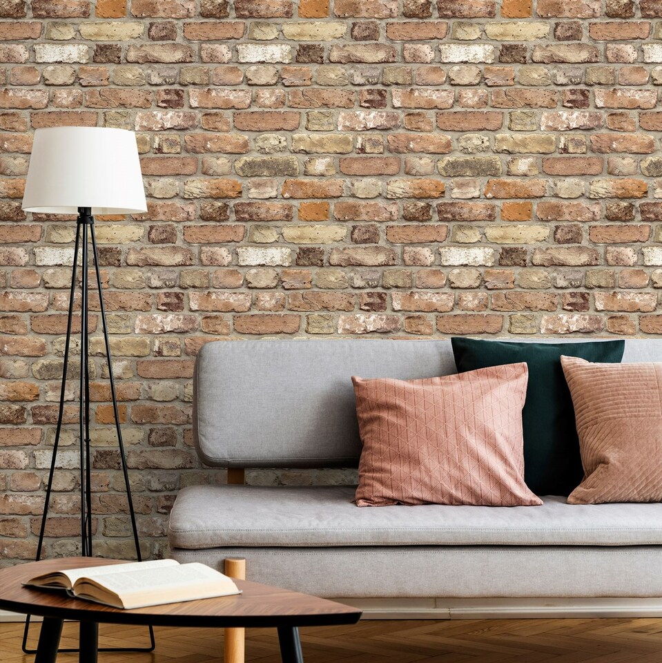 image 1 of Grandeco Rustic Red Brick Smooth Paper Wallpaper, Terracotta | Orange | Brick Red | 5.32