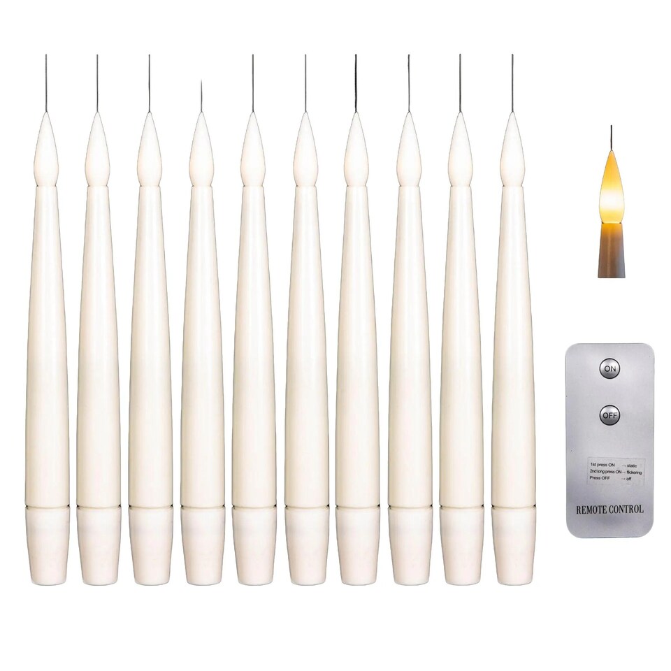 image 1 of Set of 10 15cm Floating White LED Battery Candles in Warm White with Remote Control