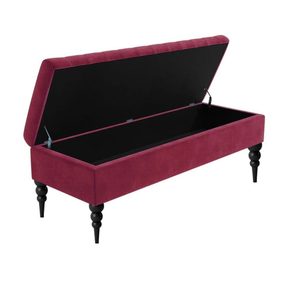 image 1 of 120cm Sierra Striped Naples Upholstered Ottoman Storage Bench with Black Turned Wooden Legs - Purple Shoes Storage Bench