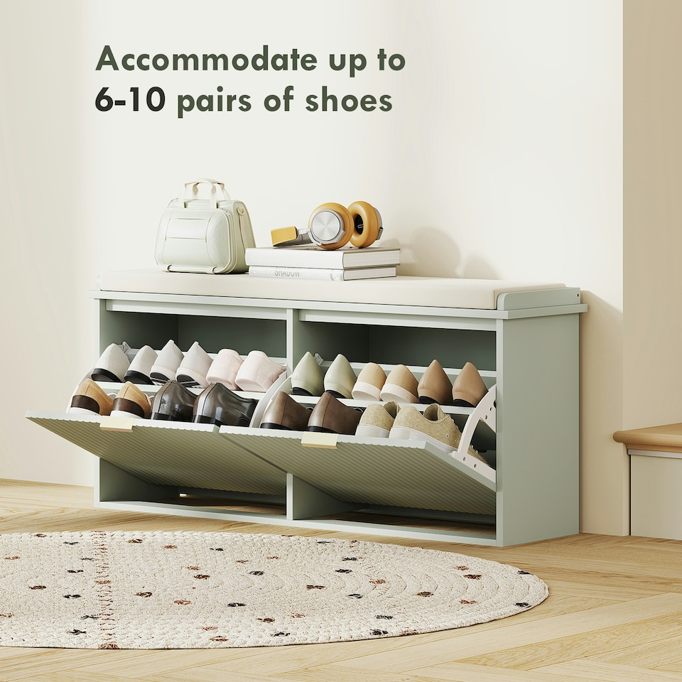 image 1 of HOMCOM Shoe Storage Bench with Cushion and Flip-Drawer White
