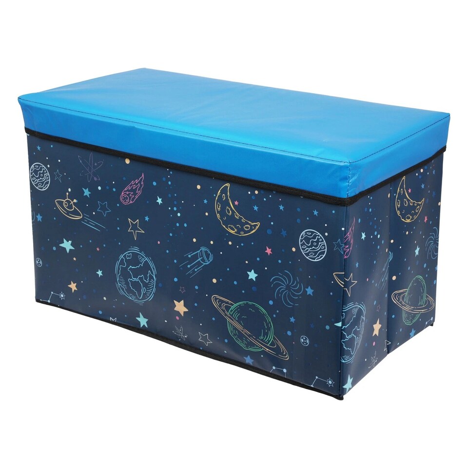 image 1 of Childrens Toy Box Storage Chest Collapsible Ottoman Bench Seat 60cm Boys Girls | Blue | Galaxy Link