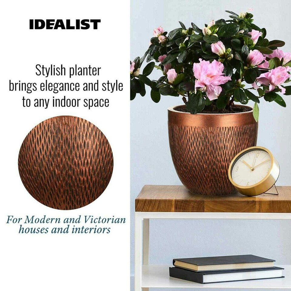 image 1 of Mesh Style Bronze Round Planter, Indoor Plant Pot D26.5 H24.5 cm, 13 ltrs Cap.
