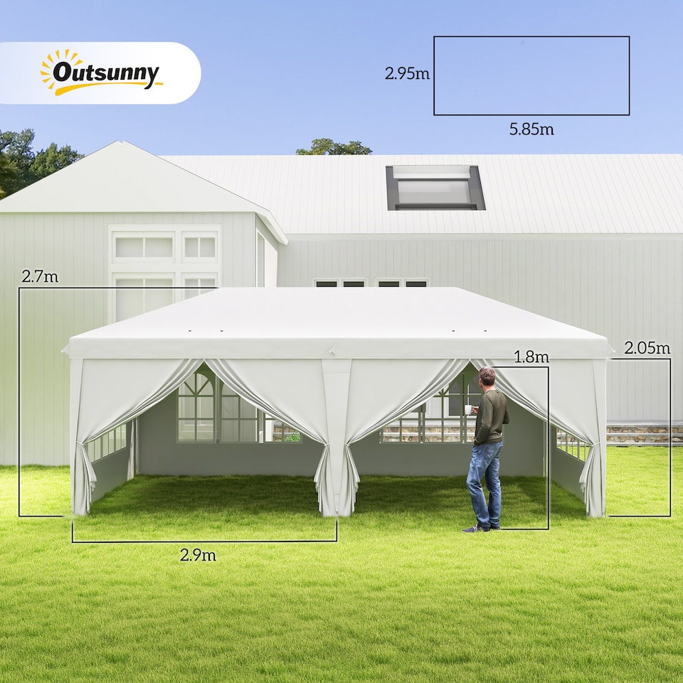 image 1 of Outsunny 3x6m Pop Up Gazebo Canopy Marquee w/ Carry Bag, White | White | White