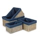 image 1 of Set of 4 Antique Wash Navy Cotton Lined Willow Storage Baskets | Blue | Blue | Not provided